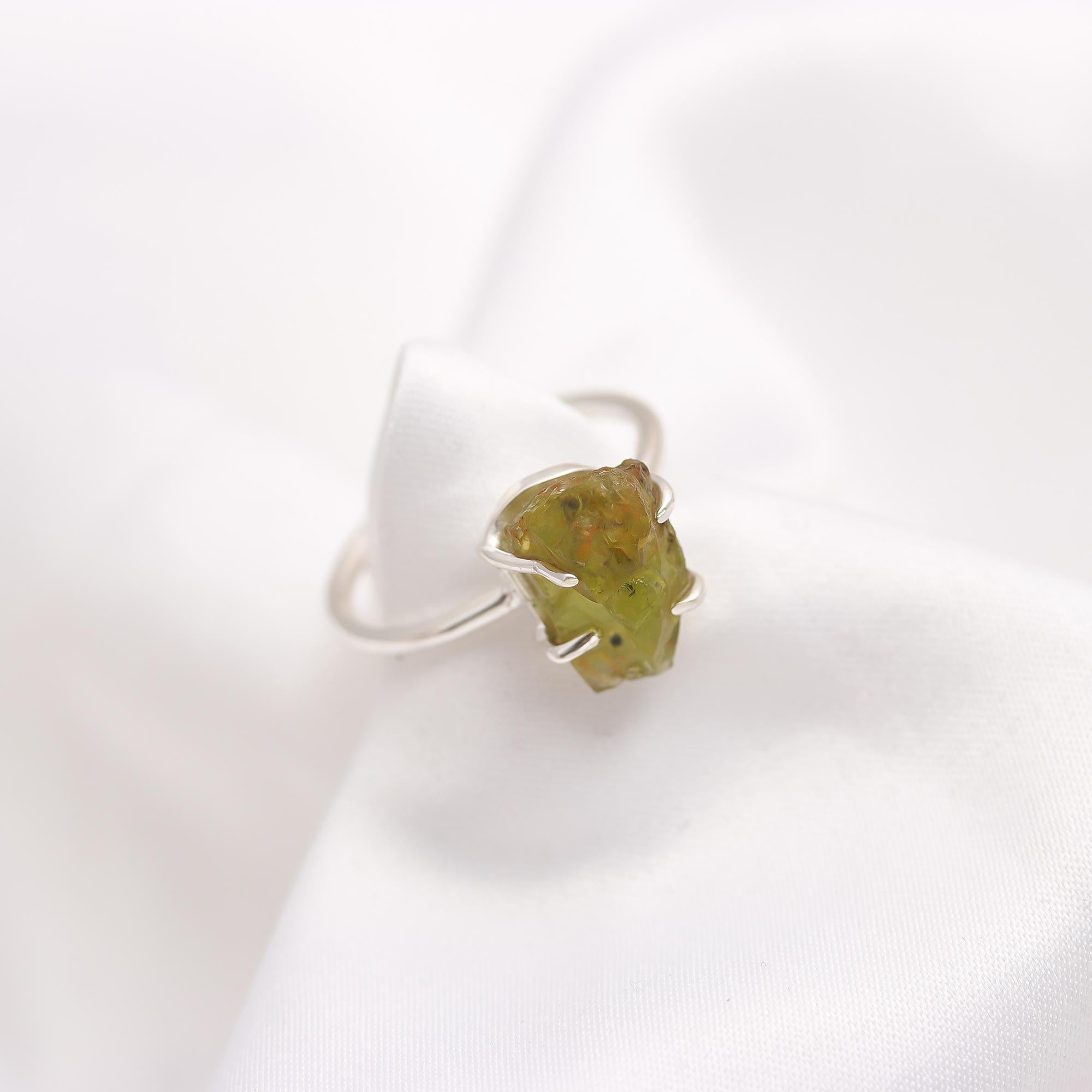 AA Natural Peridot Raw 925 Sterling Silver Ring, Peridot Handmade Ring, Peridot Silver Raw Stone Ring, Gift for Her, Handmade Silver Ring