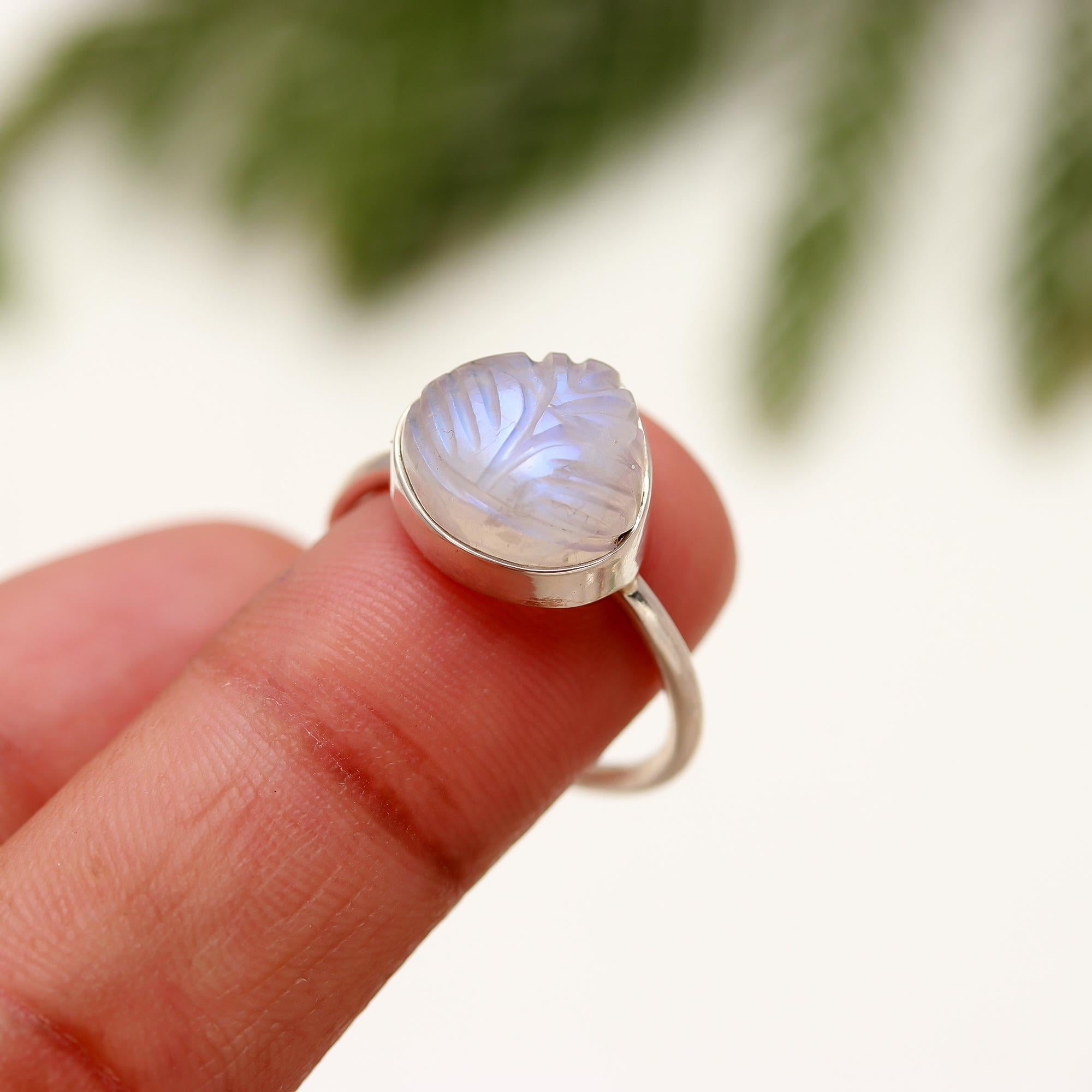 AA Natural Rainbow Moonstone Carving 925 Sterling Silver Ring, Rainbow Moonstone Ring, Silver Ring, Gift for Her, Handmade Silver Ring
