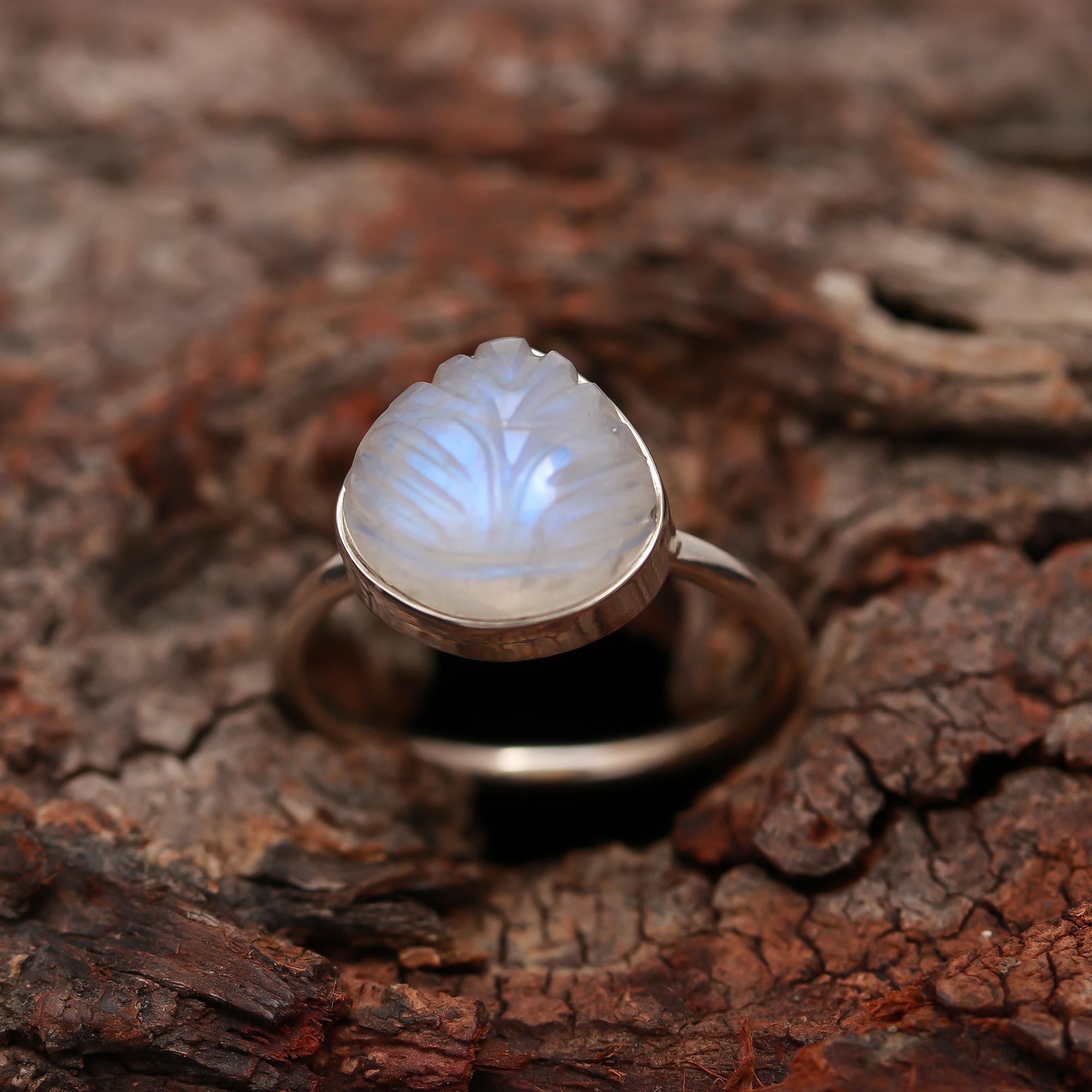 AA Natural Rainbow Moonstone Carving 925 Sterling Silver Ring, Rainbow Moonstone Ring, Silver Ring, Gift for Her, Handmade Silver Ring