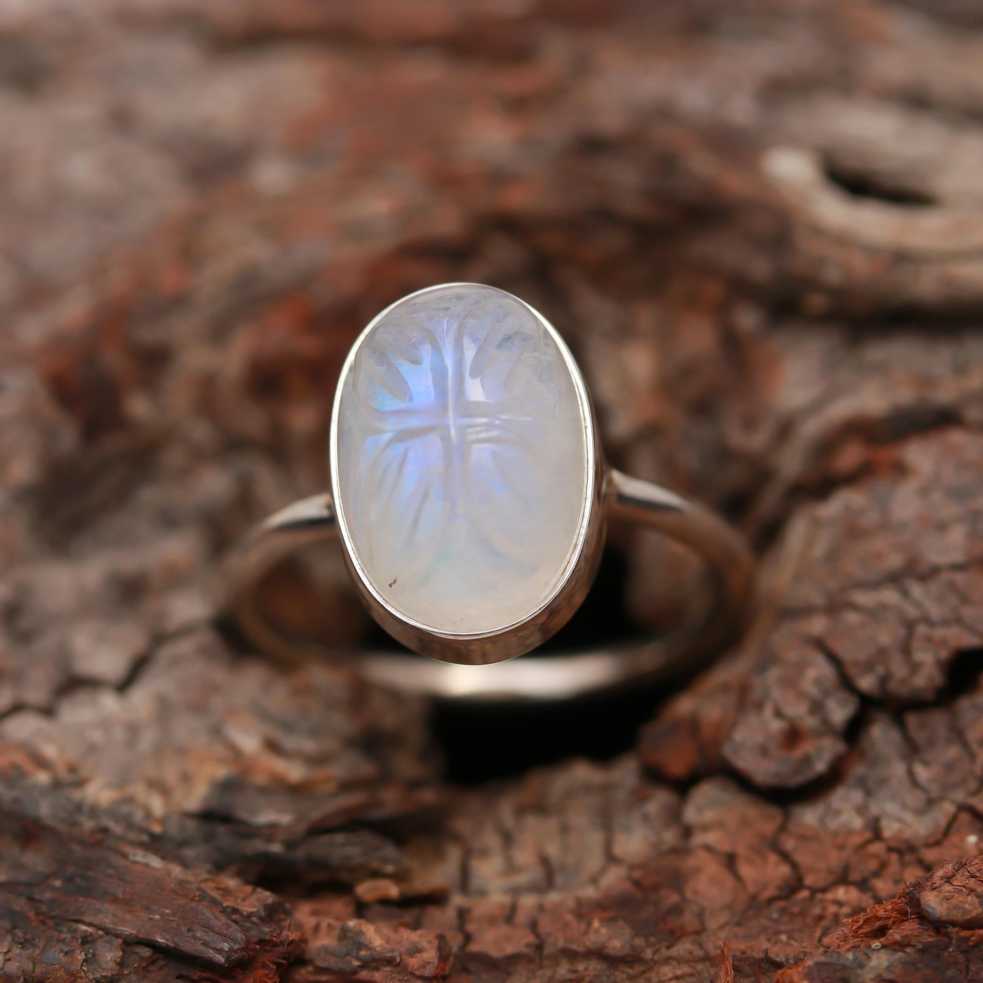 Natural Rainbow Moonstone Silver Ring, 925 Sterling Silver Ring, Handmade Silver Jewelry, Gemstone Jewelry, Boho Silver Ring, Gift for Her