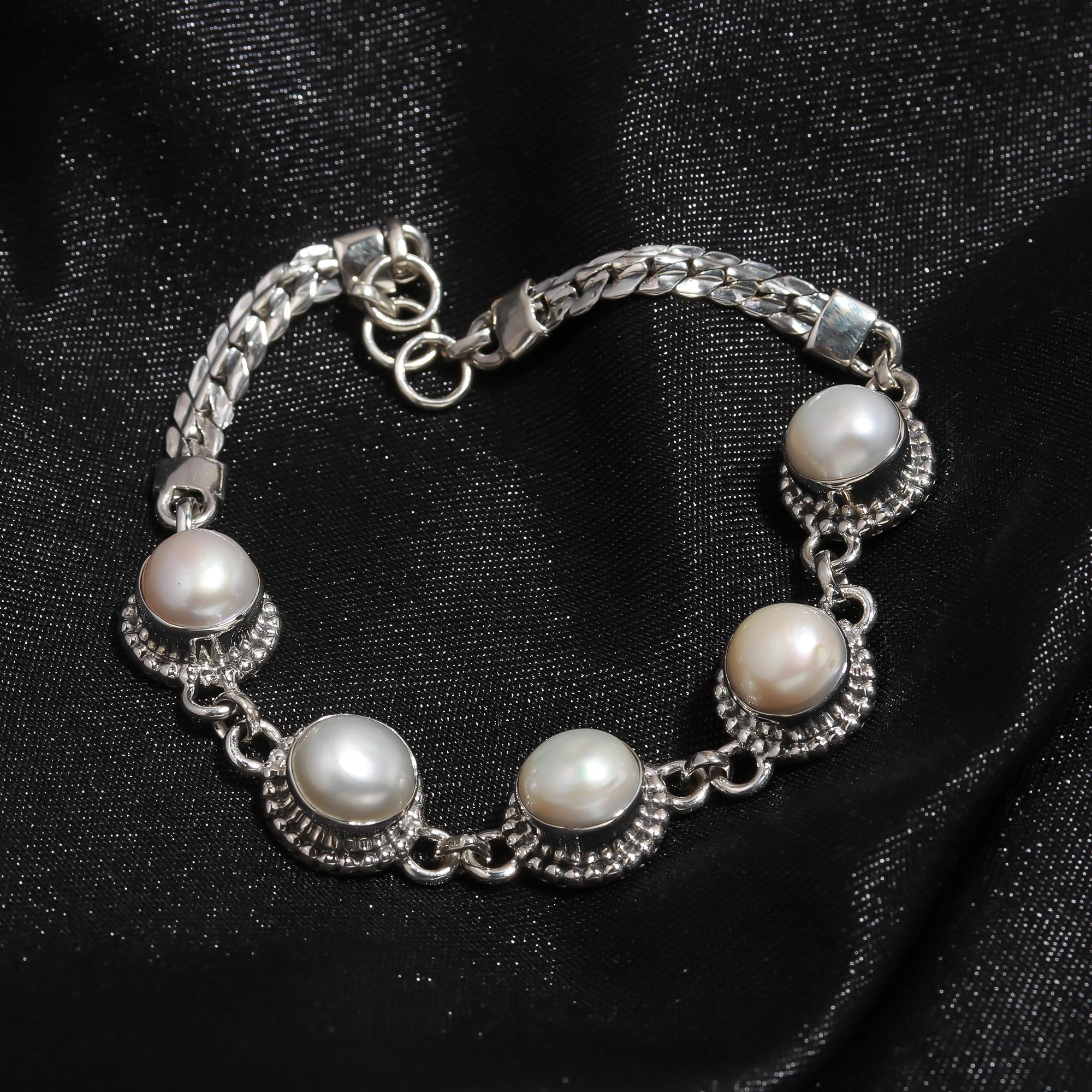 Natural Fresh Water Pearl Bracelet, Solid 925 Silver Bracelet, Excellent Silver Bracelet, Pearl Bracelet, Gift for her,