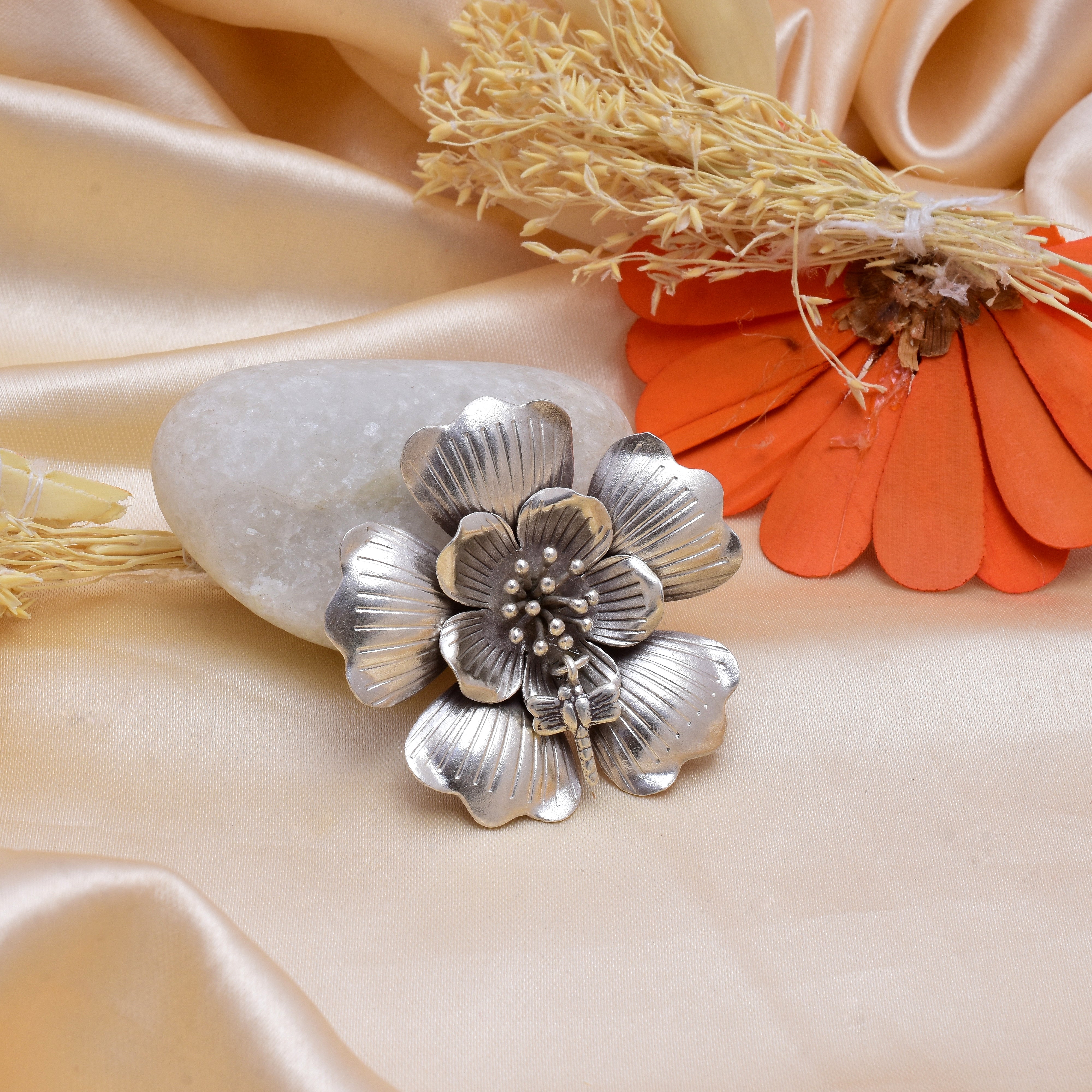 Beautiful Double Flower Pendant With Butterfly Tassel in 925 Silver